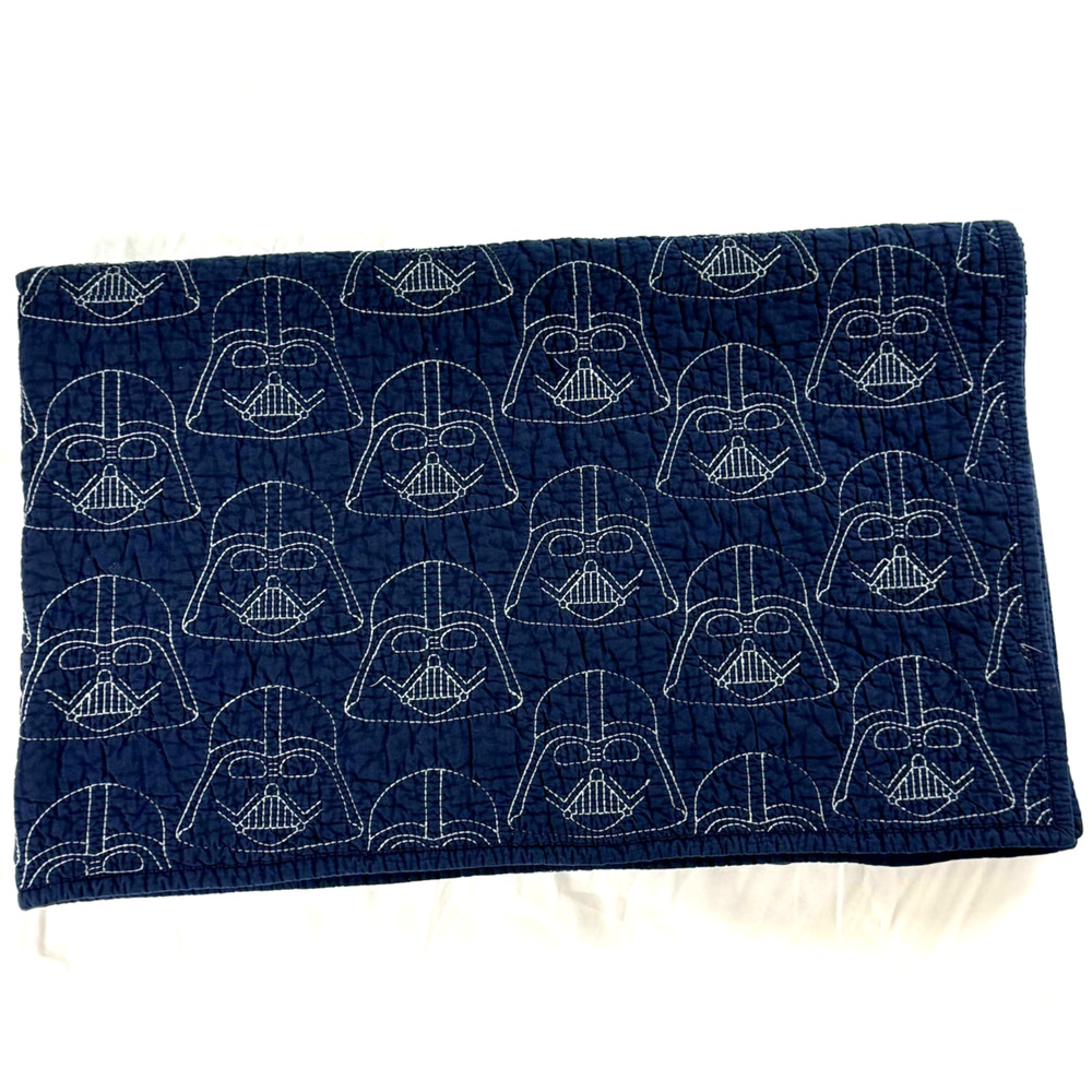 Pottery Barn Kids Star Wars Twin Quilt Darth Vader Reversible Navy Blue White